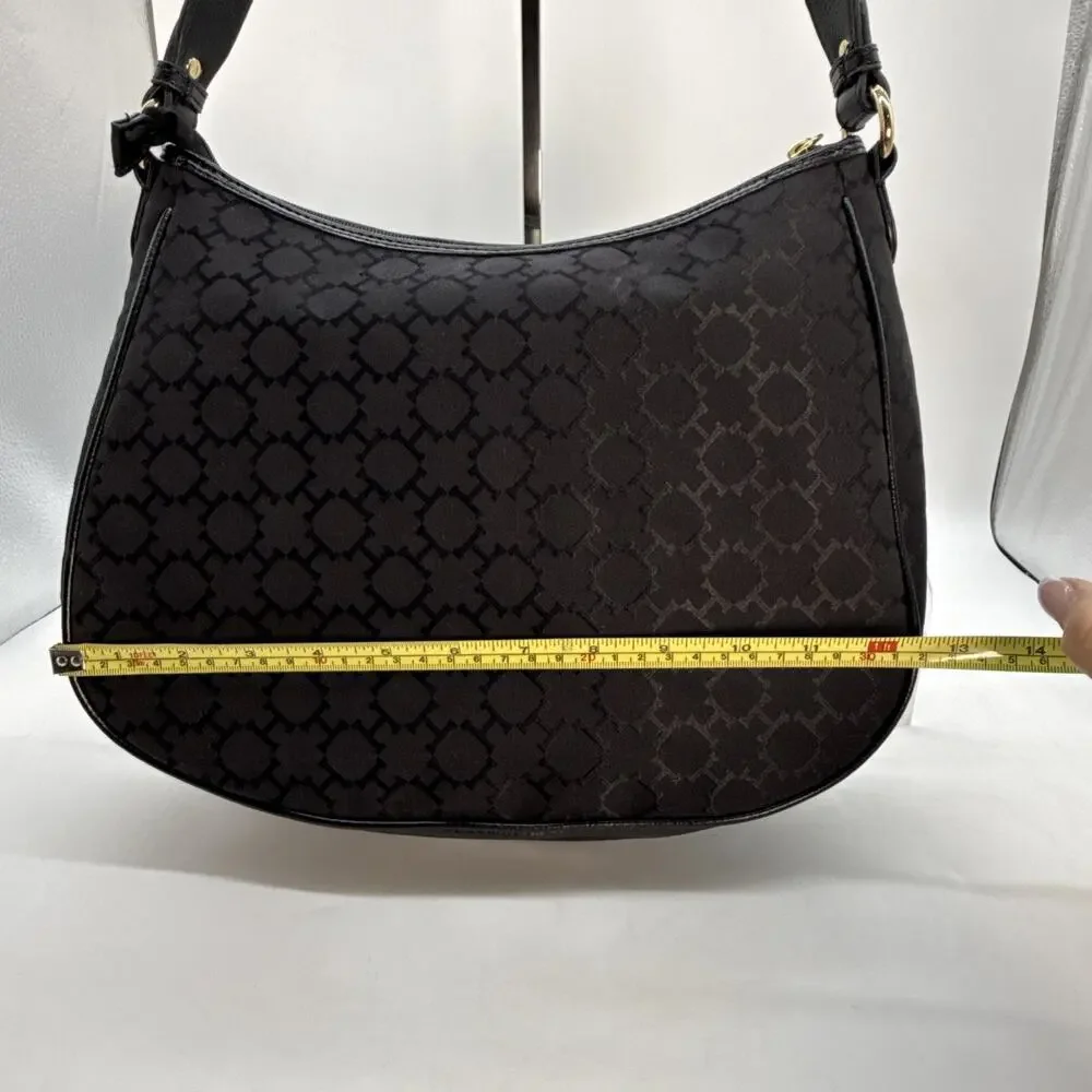 Tommy Hilfiger Black Shoulder Bag Gold Hardware Logo Stud Stripe Accent Snap Zip